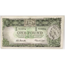 AUSTRALIA 1961 . ONE 1 POUND BANKNOTE . COOMBS/WILSON . STAR NOTE